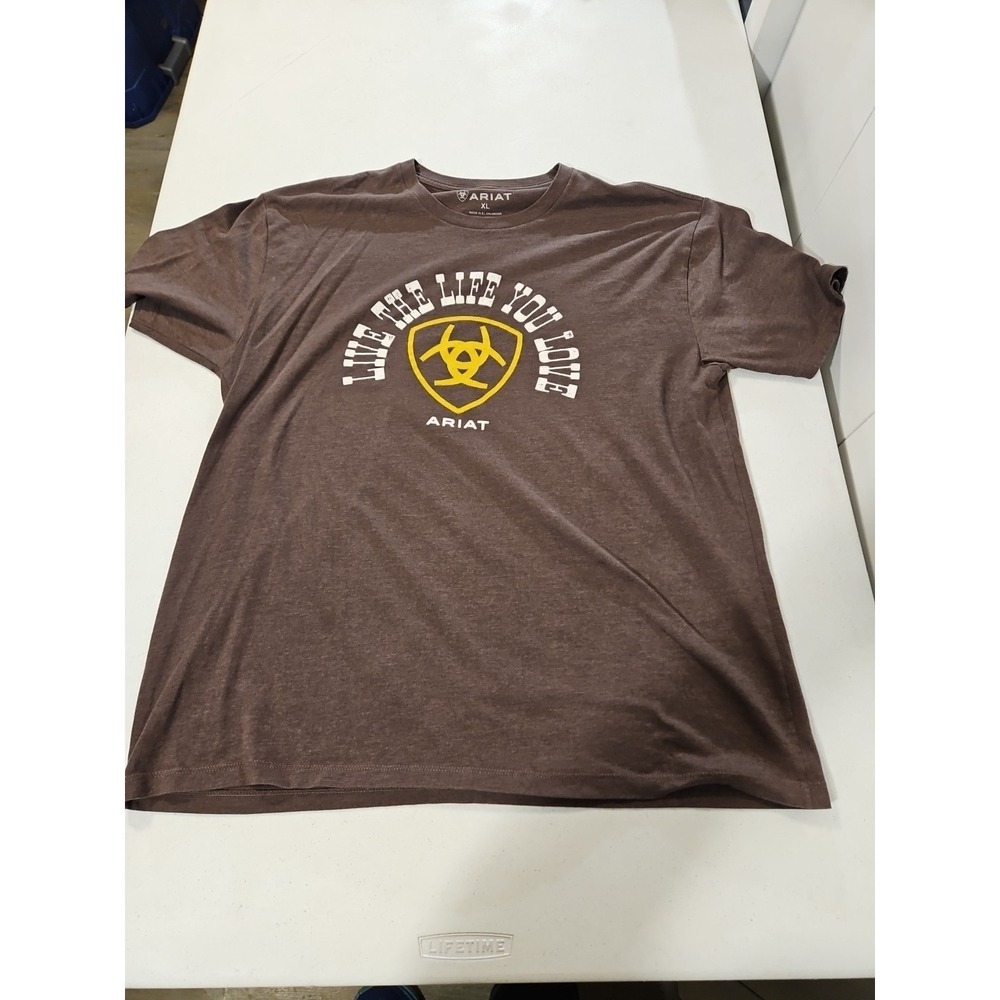 Ariat T Shirt Mens XL Brown 'Live The Life You Love' Graphic Tee Western (1424